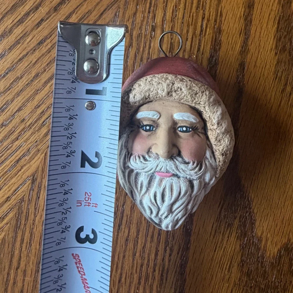 Vintage Ceramic Santa Claus Head Folk Art Ornament Signed Circa 1890 Old World